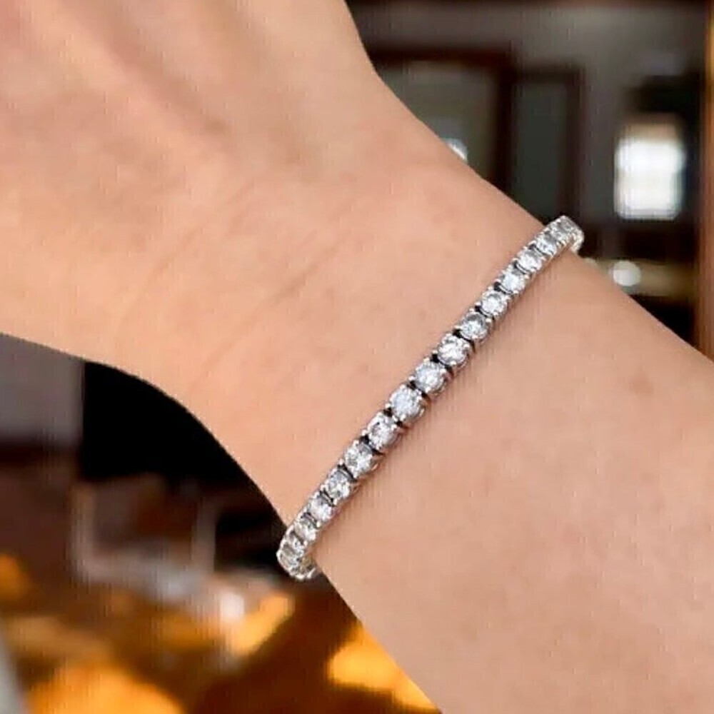 New Moissanite Diamond Tennis Bracelet 3mm 5 Ct 14K White Gold Finish Round Cut - Picture 10 of 11